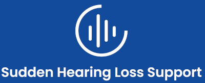 Sudden hearing loss support logo on a dark blue background