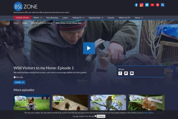 A screenshot from Wild Visitors to my Home, a new TV show for deaf and heard of hearing people