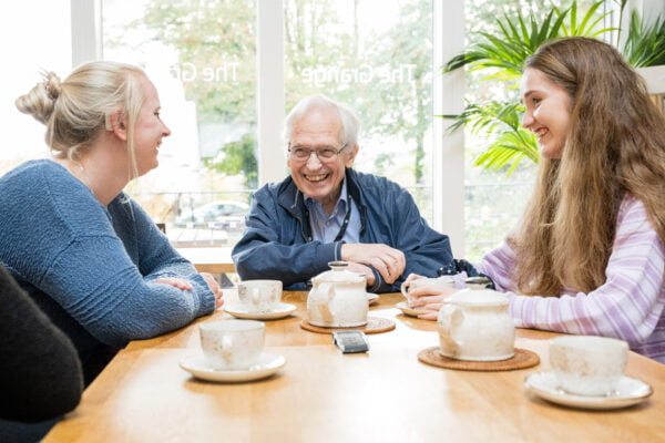 Enjoying a cup of tea with friends